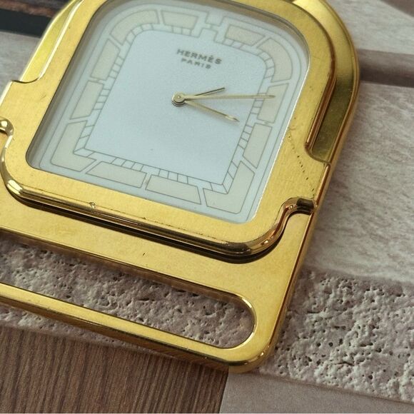 SOLD:Hermès Stirrup Table Alarm Clock Gold - Picture 6 of 10